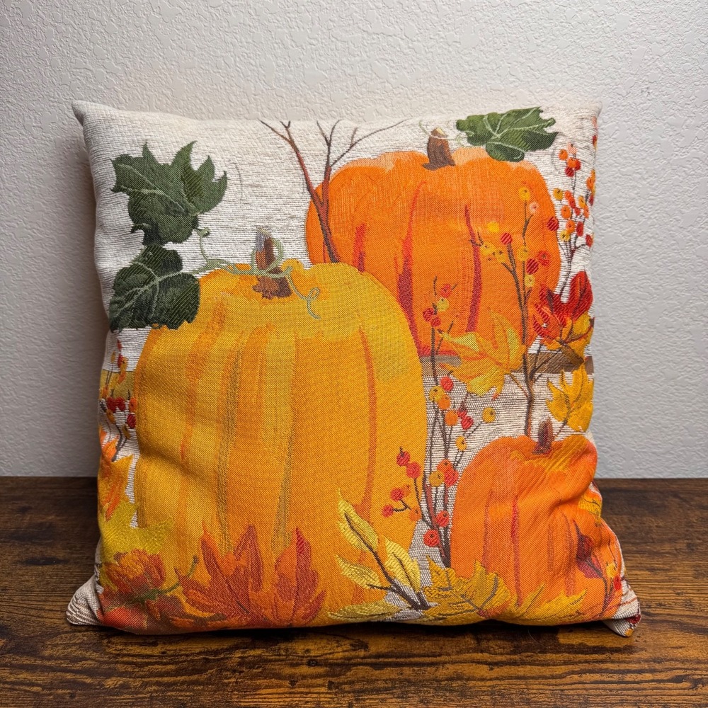 Brentwood Originals October Harvest Pumpkin Throw Pillow 18 x 18 Autumn Decor